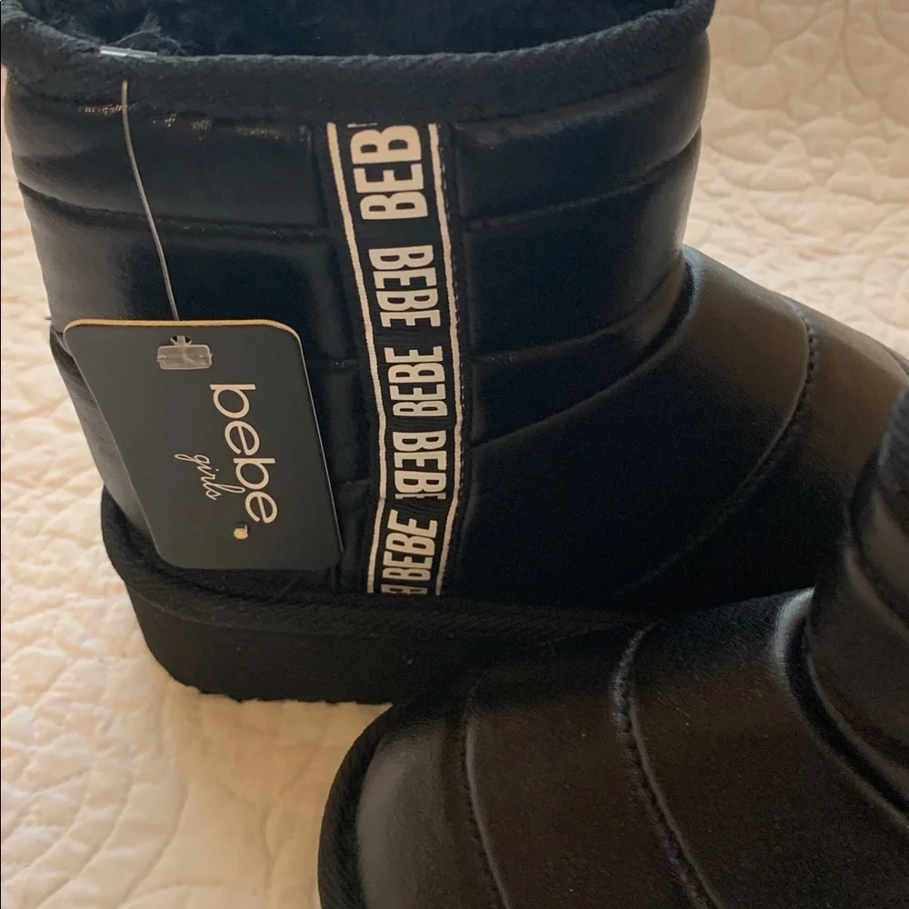 bebe Black Quilted Ankle Booties with Logo Strap NEW Size 11 & Size 1 Super Cute